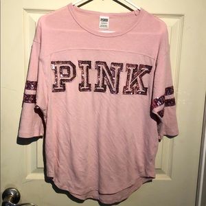 Blush & sequin PINK VS 3/4 sleeve top Sz XSmall